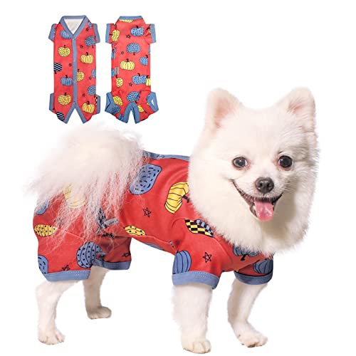 Tony Hoby Hunde-Halloween-Pyjama, Haustier-Kleidung, um im Herbst und Winter warm zu halten, Hunde-Einteiler mit Kürbisrotem Jumpsuit für Welpen und kleine Katzen Cover