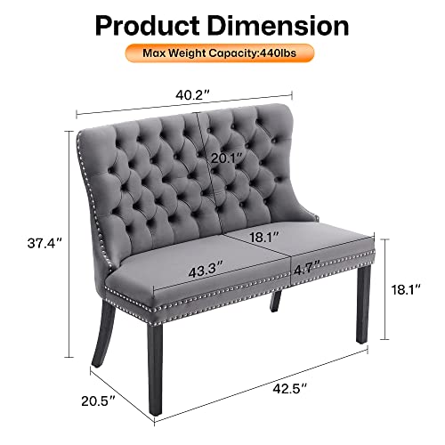 Civama Velvet Loveseat Settee, Nikki Collection Modern Dining Chair, Upholstered Contemporary Banquette Bench With Back, Button Tufted Comfy Accent Sofa Couch With Solid Wood Legs, Dark Gray #TOP2