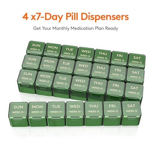 Image of Lifewit Monthly Pill Organizer Once a Day, 28 Day Pill Box, Green, 28 Grids