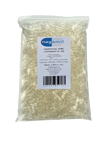 nagamil 1.000 vegetarische, HPMC Leerkapseln transparent Gr. 000