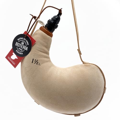 Bota de Vino Antigua Curva interior de Látex todas las Bebidas Piel de Cabra Curada Color Piel (1,5 Litros)