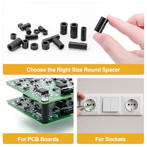 Image of Exqutoo 300Pcs ABS Round Spacers, ID 3mm, OD 7mm; 4mm, 8mm; 5mm, 9mm; 6mm, 11mm; Multiple Lengths, Non-Threaded Washers Suitable for M3 M4 M5 M6 Screws Hardware