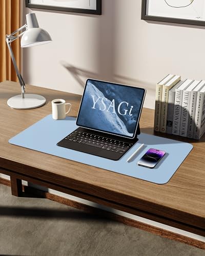 Image of YSAGi Leather Desk Mat, Large Mouse Mat, 60 x 35 cm, Baby Blue