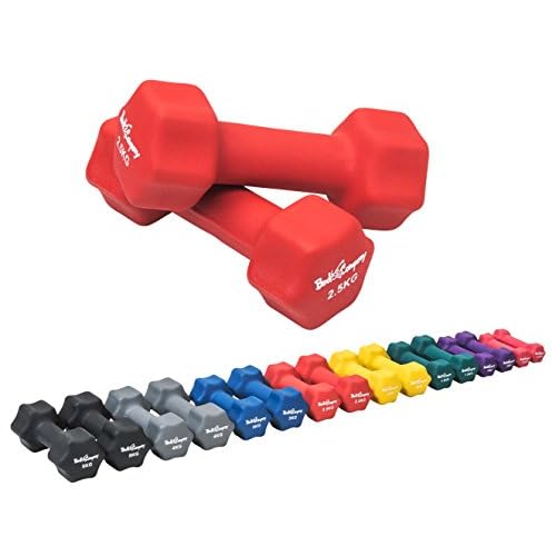 Bad Company Neopren Hanteln 2 x 2,5 kg rot - Kleine Hantel gummiert für Fitness Gymnastik Aerobic Zuhause - Home Gym Kurzhanteln für Frauen Männer - Dumbbells 2,5kg