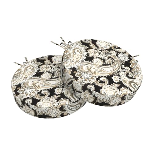 TWLEAR Outdoor Bistro Chair Cushions for Patio Furniture,Patio Bistro Round Foam Seat Cushion with Ties,15" D x 2.5" H,Paisley Black
