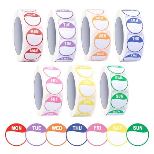 7 Rollen Ronde Dag Dot Voedsel Rotatie Labels, 3500 Stuks Voedsel Rotatie Etiketteren Stippen, Days of The Week Etiketten voor Commerciële Keukens Horeca