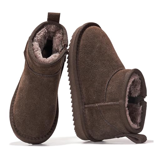Image of Project Cloud Girls 100% Genuine Leather Non Slip Fur Lined Ankle Boots | Water Resistant Lightweight Memory Foam Insole Cozy Fall Shoes for Boys & Girls Kids Footwear Outdoor Everyday Kids Boots