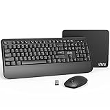 Wireless Keyboard and Mouse, UHURU 2.4GHz USB Full-Sized Keyboard and Mouse Combo, Wireless Keyboard with Palm Rest, 3 Level Adjustable DPI Mouse, for PC, Laptop, Windows (Black)