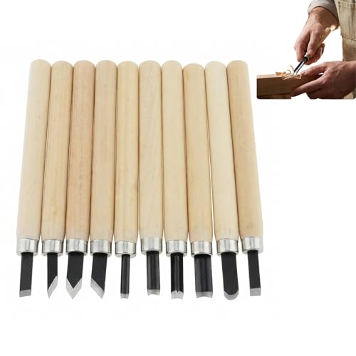 10pcs Wood Carving Chisel Set for Beginners Durable Carbon Steel Chisels with Power Grip Handles Ideal for Woodcarving Woodworking and Craft Projects Complete Tool Kit