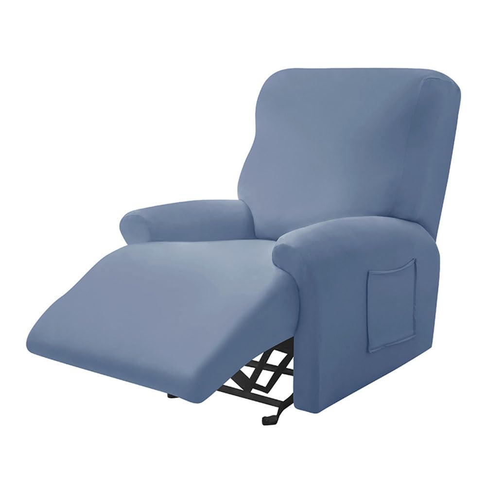 Highdi Funda de Sillón Relax Elástica para Sillón Reclinable, Funda Reclinable Color Sólido con Bolsillos Laterales, Antideslizante Extraíbles y Lavables Fundas Protector (Gris Azul,1 Plaza)