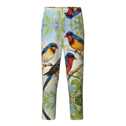 Pajama Pants Pajama Bottoms with Elastic Waistband Sleepwear Lounge PantsColorful Birds Branches Leaf