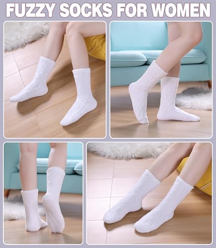 Image of LANLEO Fuzzy Socks for Women Soft Cozy Fluffy Slipper Winter Warm Microfiber Plush Sleeping Socks