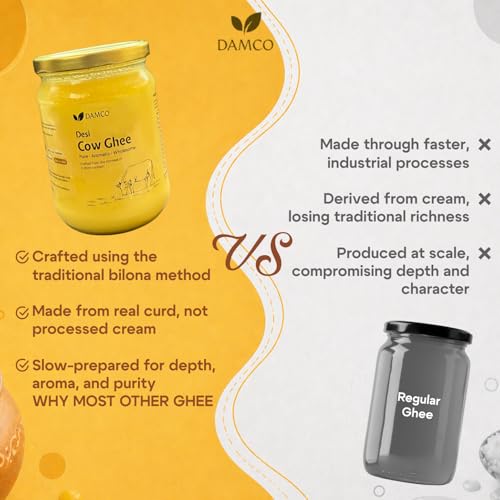 Image of DAMCO Desi Cow Ghee 1000ml | Ghee for Cooking, Frying and Daily Kitchen Use | Suitable for Roti, Rice, Dal and Food Preparation | Kitchen Cooking Ingredient for Home Use