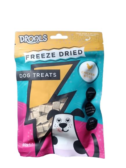 Drool's Freeze-Dried Chicken Breast Bites 50g Dog Treats - Resealable Pack - Low Fat - High in Protein