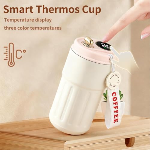 Image of Insulated Coffee Travel Mug with Smart LED Temperature Display - 460ml Vacuum Insulated 304 Stainless Steel Thermos Flask - Leakproof Reusable Tea & Water Bottle for Office, Car & Outdoor