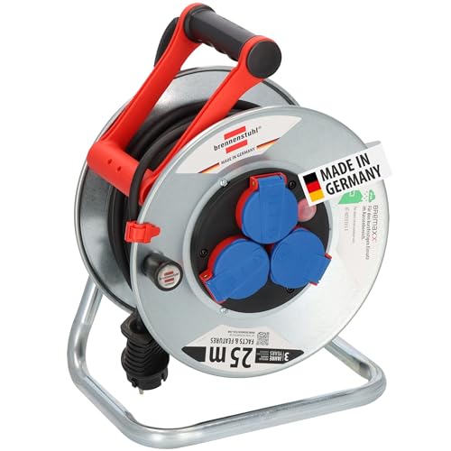 Brennenstuhl Garant S IP44 Kabeltrommel (25m, Stahlblech, kurzfristiger Einsatz im Außenbereich, Made in Germany) silber
