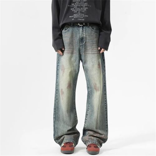 Men Denim Trousers Design Contrast Color Loose Wide Leg Jeans3