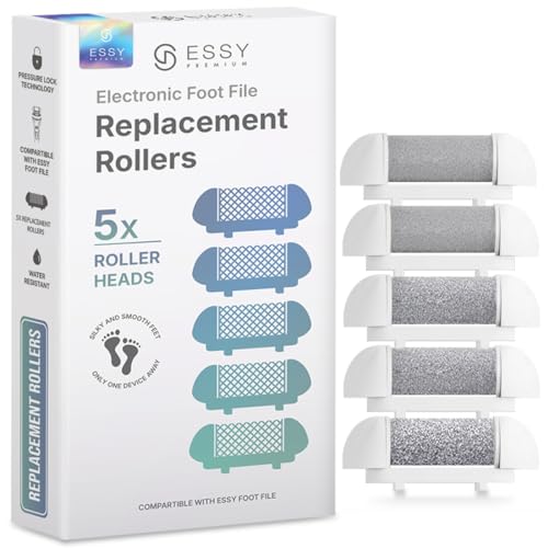 Essy Recambio Lima Eléctrica Pies – Juego De 5 Rodillos De Repuesto Con Texturas Fina, Media y Gruesa, Ideales Para El Cuidado De Los Pies En Casa, Exfoliación Fácil y Resultados Suaves (Blanco)