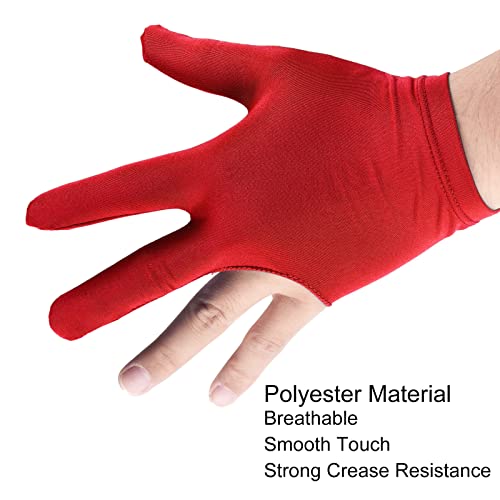 PATIKIL 3 Fingers Pool Gloves, 4 Packs Billiard Gloves Left & Right Hand Show Gloves Pool Cue Glove for Shooter Carom Pool Snooker Cue Sport, Red - Image 4