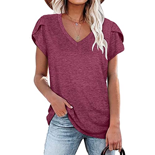 Babyhealthy Women'S Tops Sexy V Neck Petal Sleeve T Shirts Short Sleeve Summer Casual Shirts cover