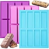 Silicone Chocolate Molds, METLUCK 3 PCS 8 Cavity Silicone Rectangle Molds Protein Bars Mold Energy Bars Candy Chocolate Molds for Muffin Cornbread Cheesecake Pudding Cake Chocolate and Dessert