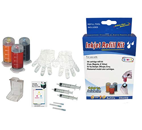 Vivid Colors Cartridge Refill kit for H 62 Ink HP63 Ink HP62XL Ink HP63XL Ink cartridges C,M,Y