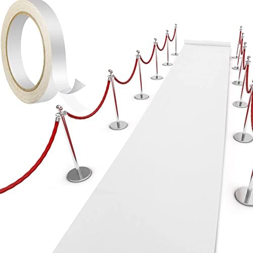 Carpet Runner Rug 55GSM Thickness with 1 Piece Carpet Tape for Wedding Christmas Xmas Thanksgiving Outdoor Accessories, Wedding Party Hallway Rug (White, 2.6 x 30 Feet)