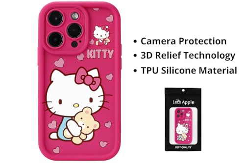 Image of COVERLY Kitty Pattern Back Case Cover for iPhone 12 Pro | Hot Teddy Bow Cute Design | Camera Lens Protection | Soft TPU Silicone Fashion Aesthetic Print Cover for Girls & Women (Rose Pink, Shockproof)