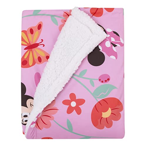 Image of NoJo Disney Minnie Mouse Springtime Flowers Pink Orange, Green, and White Super Soft Sherpa Baby Blanket