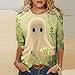 Going Out Tops for Women Cute Ghost Graphic Tees Shirts, 3/4 Length Sleeves O-Neck Women Tops, Halloween Y2k Tops Style002 Yellow 3X-Large