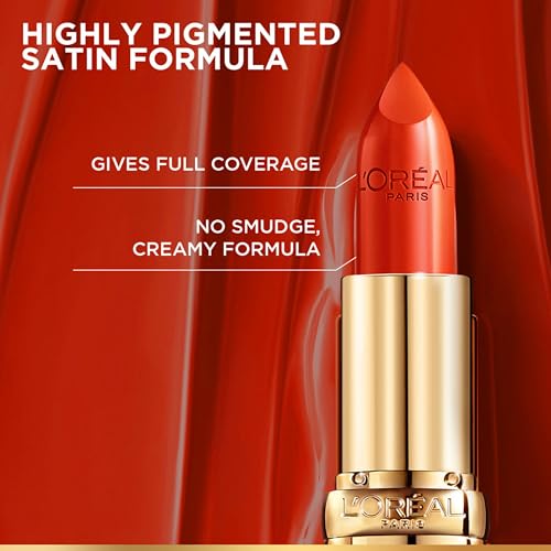 Image of L'Oreal Paris Color Riche Satin Lipstick, 377 Perfect Red | Creamy, Full Coverage, No Smudge Hydrating Lipstick, With Argan Oil & Vitamin E