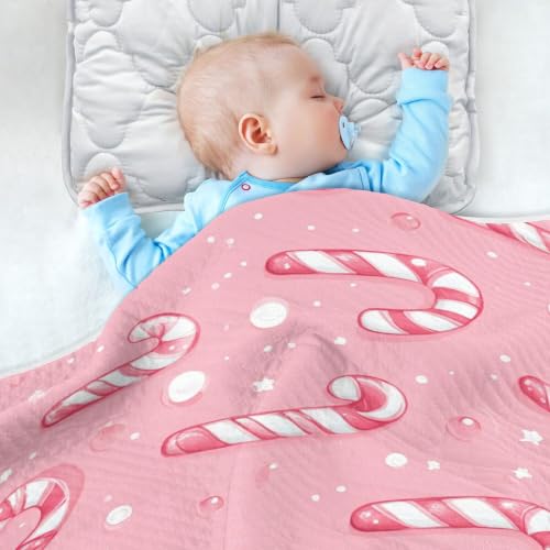 Image of Christmas Pinks Candy Cane Baby Blankets | Soft Warm Crib Stroller Blanket for Toddler Newborn Girls Boys 30x40in