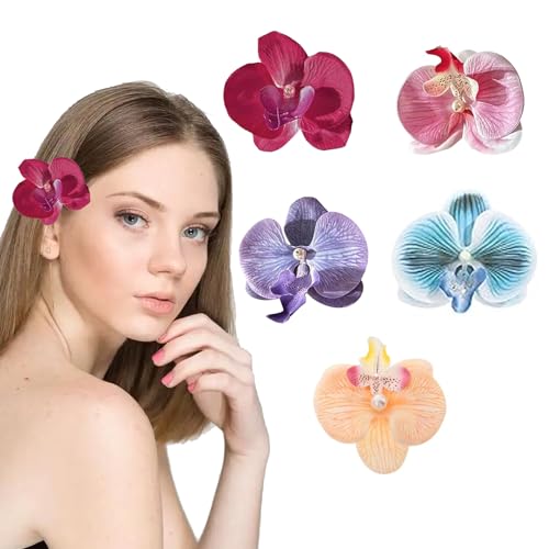 EnixwH 5 Pièces Pince Cheveux Fleur Hawaienne, Barrette Fleur Hawaïenne Antidérapantes, Hair Clip Bohème Papillon Orchidée, pour Le Carnaval, La Danse, La...