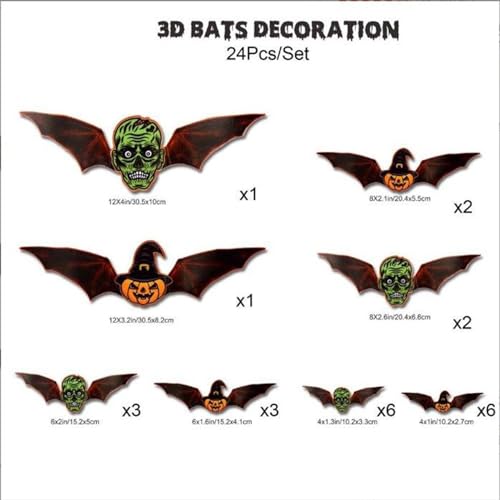 Pegatinas de murciélagos 3D iluminadas de Halloween con efecto brillante para el dormitorio 5