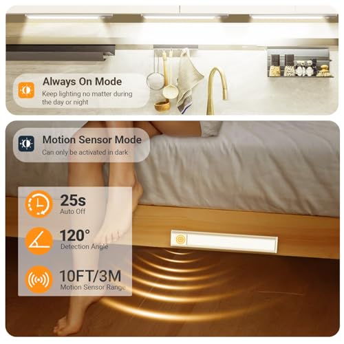 Image of Under Cabinet Lighting Wireless,56 LED Motion Activated Under Cabinet Lights Rechargeable, Magnetic & 3 Color Temps Closet Light Indoor Battery Operated, Under Counter Lights for Kitchen，Stairs
