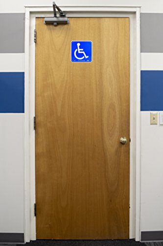 Nmc S23R Office Sign, Handicapped Graphic, 7" Length X 7" Height, Rigid Plastic, White On Blue #TOP2
