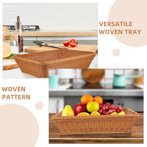 Cesta rectangular tejida de PP para pan y cubiertos, juego de 2 piezas rústicas 6