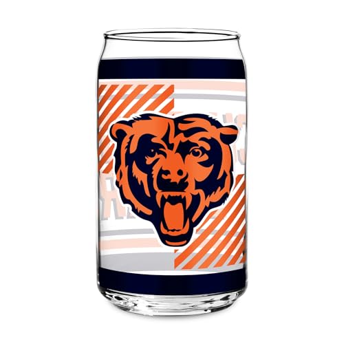 Rico Industries NFL Football Chicago Bears 16-oz Glass Can Shaped - Diagonal Stripe Design