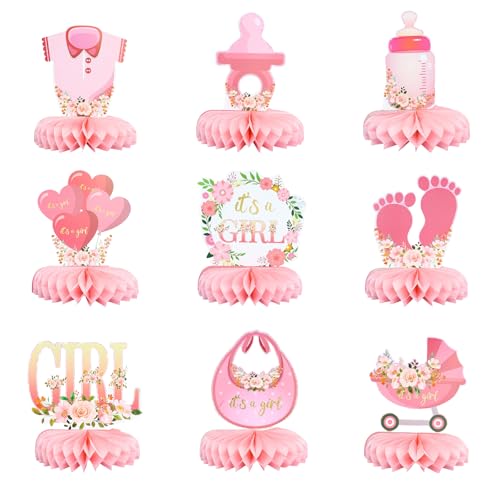 Goiern 9 Pezzi Rosa Decorazioni per Baby Shower Alveare centrotavola per Bambine Fiori è Una rivelazione del Genere Bambina Articoli per Feste da Tavolo Bimba