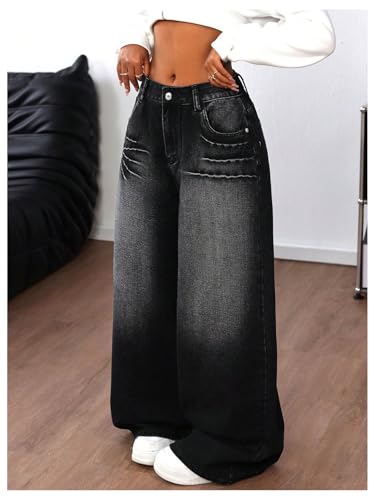 Floerns Women's Y2k Baggy Jeans Women 2025 Low Waist Cross Print Boyfriend Streetwear Wide Leg Punk Denim Pants3