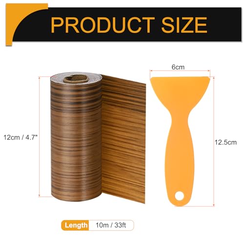 Image of HARFINGTON Wood Grain Repair Tape 4.7 Inch x 33ft Self Adhesive Repair Patch Tape Simulated Wooden Floor Tapes with Plastic Scraper for Tables Doors Windows Furniture, Light Brown Wood