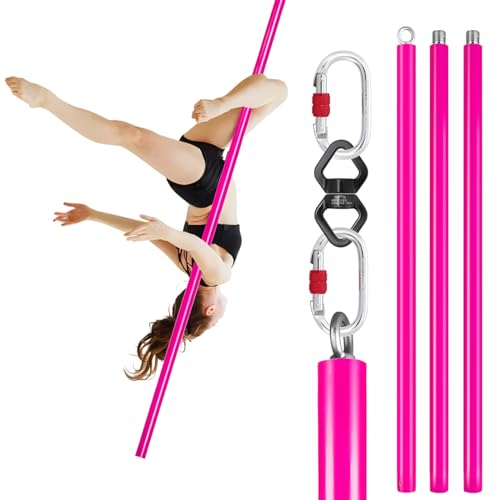 Dreamlin 3m Aerial Flying Pole Portable Suspension Yoga Fitness Tube Hanging Rotary Silicone Steel Dancing Pole GYM Equipment for Home (Full Set Pink)