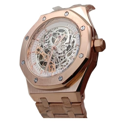 Image of Men's Luxury Rose Gold Automatic Watch - White Dial, Stainless Steel Case, Sapphire Crystal, 50M Water Resistant