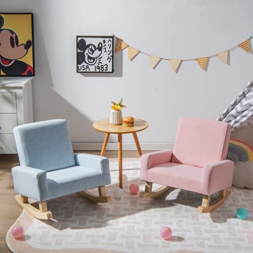 Costzon Kids Sofa, Rocking Chair With Solid Wood Frame, Linen Fabric, Anti-Tipping Design For Kids Room, Nursery, Playroom, Preschool, Birthday Gift For Boys Girls, Toddler Furniture Armchair (Pink) #TOP3