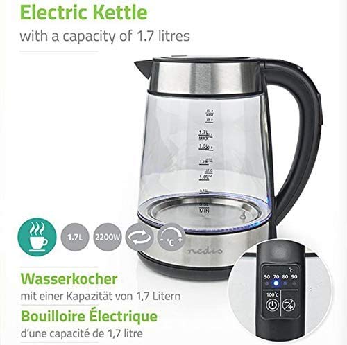 TronicXL 1,7l Glas beleuchteter Wasserkocher Edelstahl + Toaster Wasser Kocher beleuchtet mit einstellbarer Temperatur… – Bild 4
