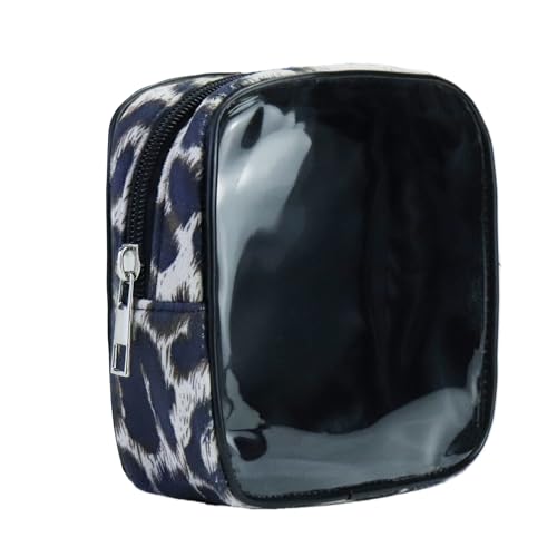 AGBIADD Fabric Leopard Print Clear Makeup Bag Travel Cosmetic Case Transparent Toiletry Bag with Zipper, Portable Make Up Organizer Traveling Compact Car Bag for Essentials (White)
