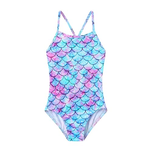 Image of iLover Girls Sparkle One Piece Swimsuits Crossback Swimwear Beach Bathing Suit with Adjustable Strap 4-10 Years