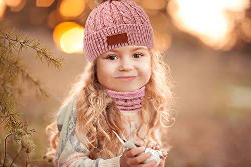 LINSOCLE 3 in1 Kinder Wintermütze Schal Handschuhe Set, Mädchen Winter Beanie Hut Handschuhe Runder Schal Set für Kinder 2-7 Jahre