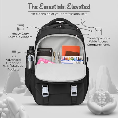 Image of Gear Grace 19 inch /40L Large Water Resistant School Bag | Casual Backpack | Daypack | Travel Backpack | Kids Bag for Boys /Girls (Black - Black)