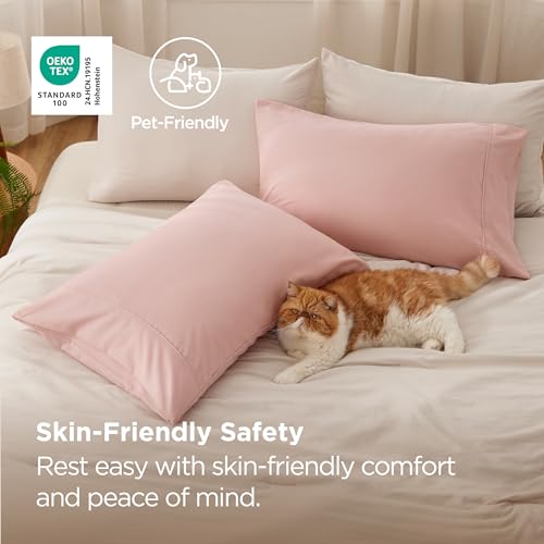 Image of Bedsure Pillow Cases Standard Size Set of 2 - Blush Pink Brushed Microfiber Pillowcases, Super Soft and Cozy Pillow Case Covers with Envelope Closure for Kids, Wrinkle, Fade Resistant, 20x26 Inches